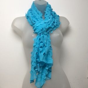 NWOT G unique turquoise rectangular long scarf, shawl with circle cutouts.